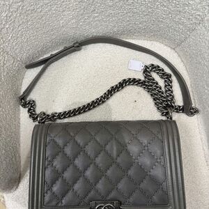 Chanel Metallic Calfskin Quilted Medium Boy Flap Dark Silver